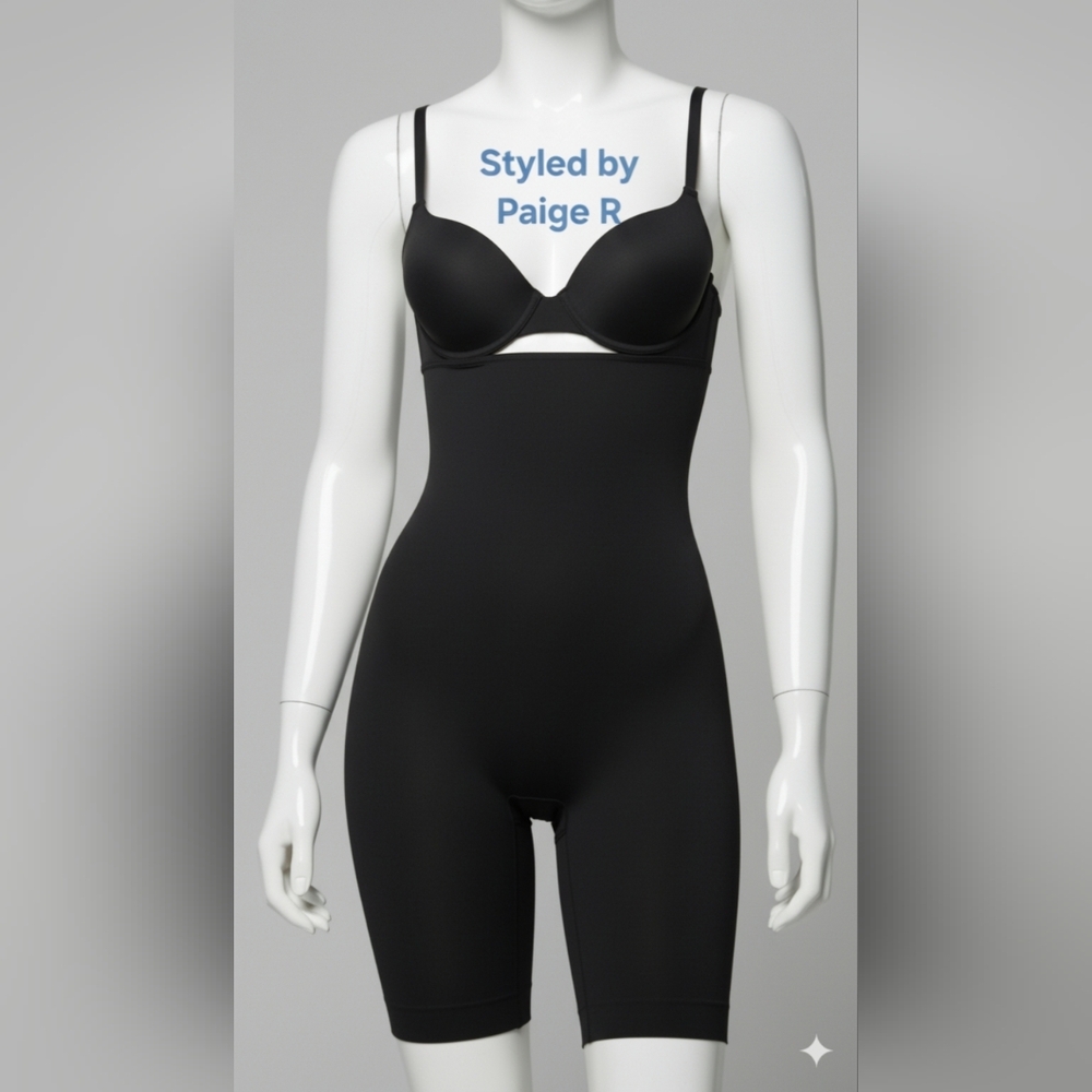 💕NEW SKIMS Seamless Sculpt Open Bust Mid Thigh Bodysuit Shaper Black ONYX L
